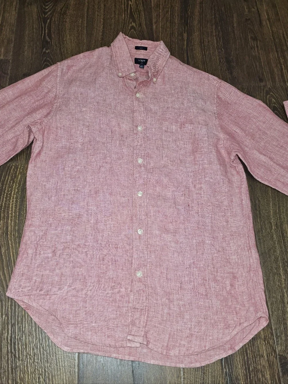 J Crew Mens Red Slim Fit Linen Long Sleeve Button Down Shirt S Preppy